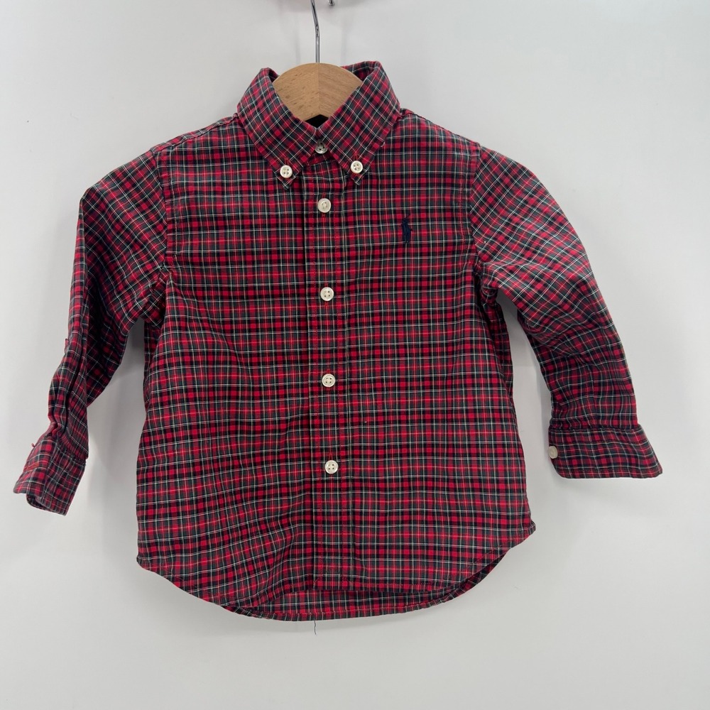 Polo Ralph Lauren Infant Boys Red Plaid Button Down Shirt 12M Long Sleeve Cotton